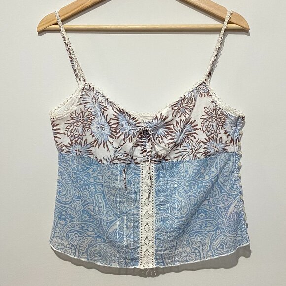 Guess Tops - Vintage Y2K Guess Camisole Top Blue Paisley Brown Floral Lace Babydoll Cotton